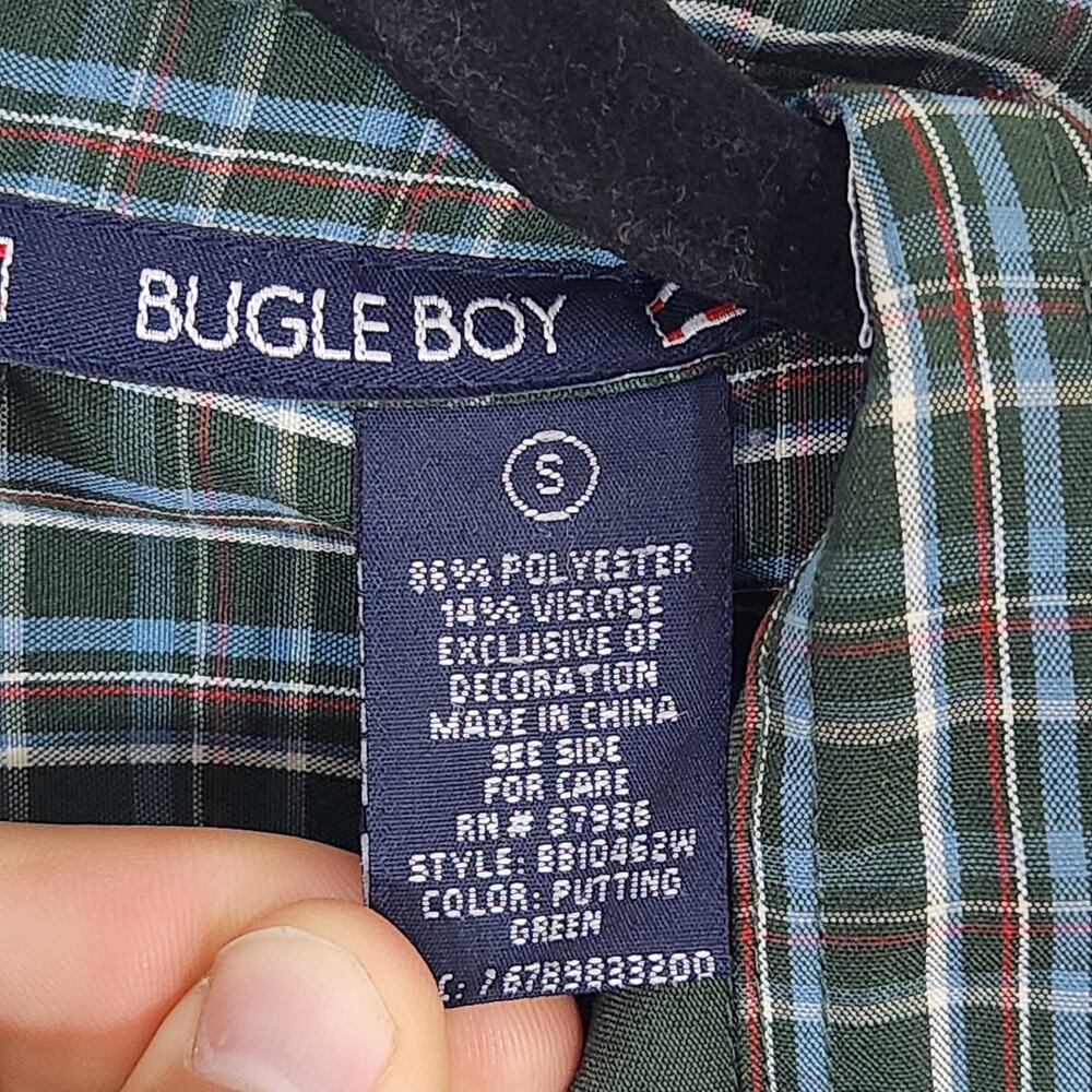 Vintage 2002 Bugle Boy Shirt Men's Size S Green Blue Plaid Sleeve Button Up Y2K - Picture 8 of 11